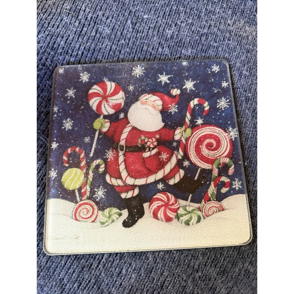 Vintage Santa  Christmas Whimsical  Glass Textured  Trivet  Footed Susan Winget